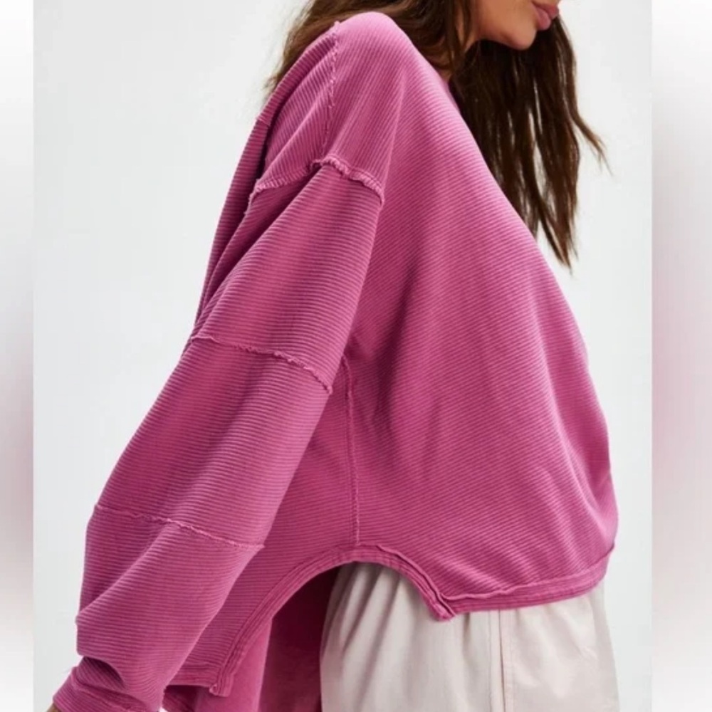 NWOT WE THE FREE total eclipse Pink Ribbed Sweatshirt in Fiji flower size M-XL